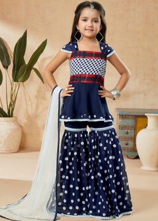 Readymade Kids Navy Blue Printed Sharara Suit