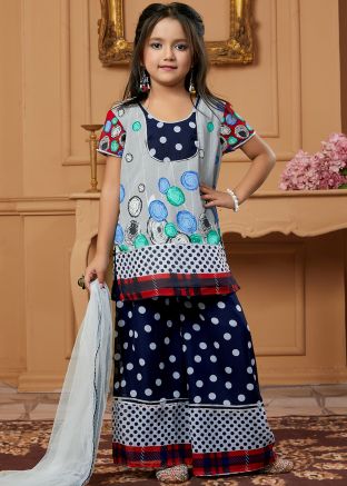 Grey Readymade Printed Kids Sharara Suit Set