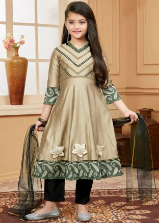 Black Embroidered Readymade Kids Salwar Kameez