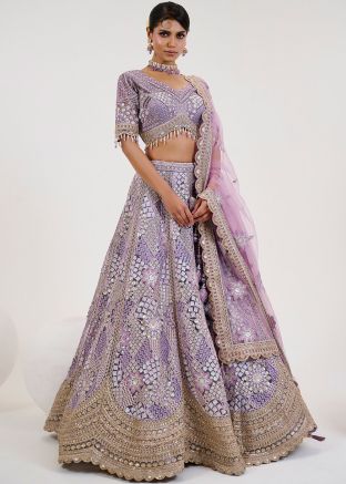 Lavender Embroidered Readymade Lehenga Choli In Net