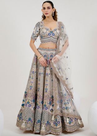 Off white Embroidered Readymade Lehenga Choli In Organza