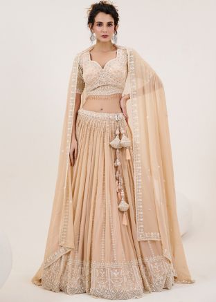 Peach Embroidered Georgette Readymade Lehenga Choli
