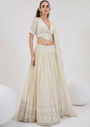 White Beads Work Readymade Georgette Lehenga Choli 
