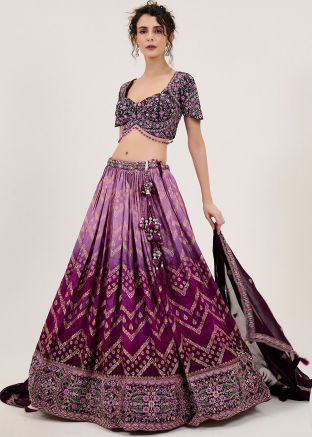 Shaded Purple Embroidered Readymade Jacquard Lehenga Choli 