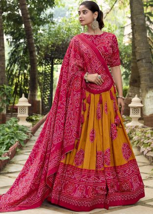 Yellow Lehenga Choli In Bandhej Print