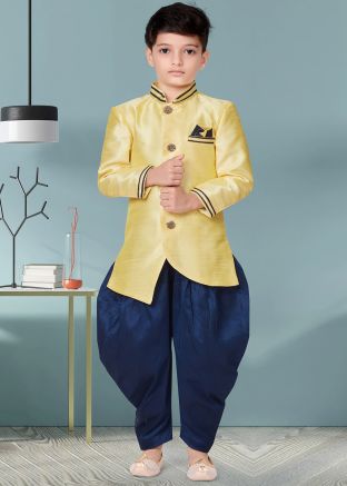 Yellow Kids Readymade Asymmetric Sherwani Set