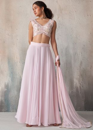 Light Pink Readymade Georgette Lehenga Choli