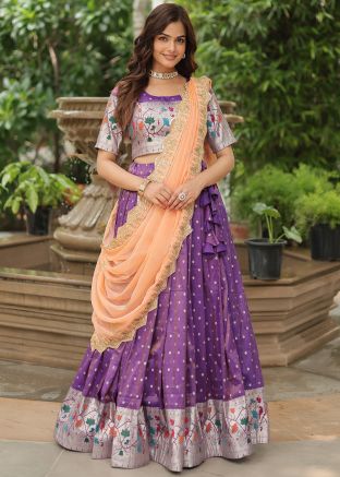 Purple Zari Woven Lehenga Choli In Jacquard