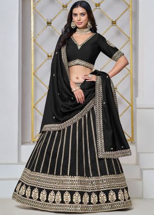 Black Thread Embroidered Art Silk Lehenga Choli