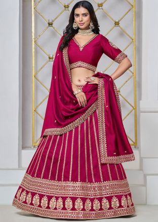 Hot Pink Thread Embroidered Art Silk Lehenga Choli