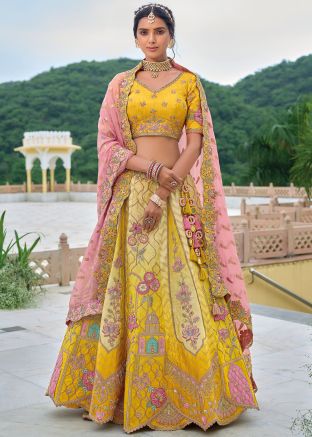 Yellow Embroidered Lehenga In Silk
