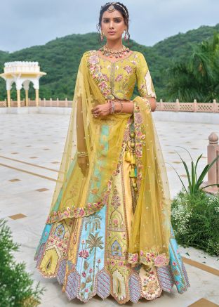 Multicolor Embroidered Silk Lehenga Choli