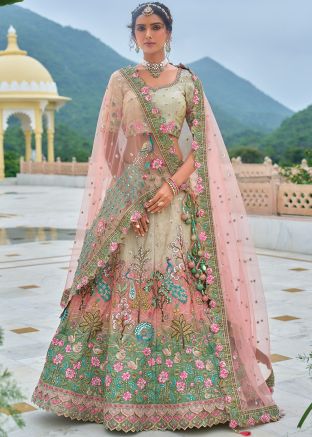 Green Embroidered Lehenga In Silk