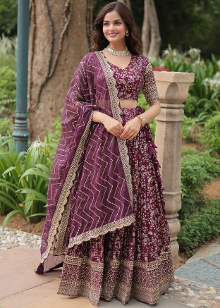 Purple Embroidered Lehenga Choli In Jacquard