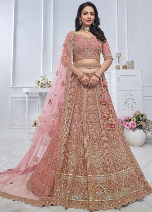 Pink Embroidered Lehenga Choli In Net
