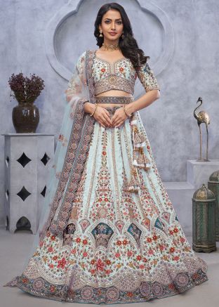 Blue Embroidered Organza Lehenga Choli