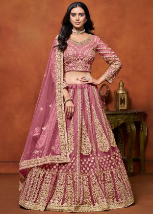 Pink Embroidered Lehenga Choli In Net