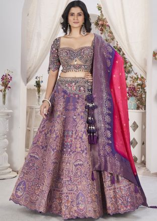 Lavender Zari Woven Readymade Art Silk Lehenga Choli