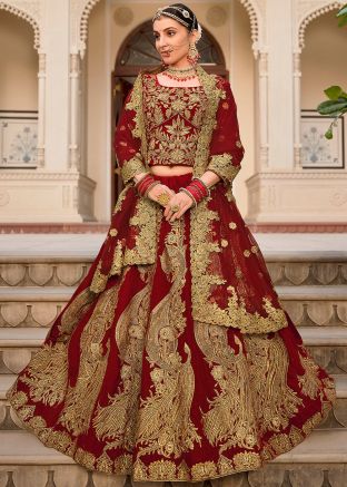 Red Zari Embroidered Bridal Lehenga Choli