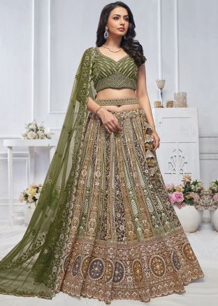 Green Embroidered Bridal Lehenga Choli