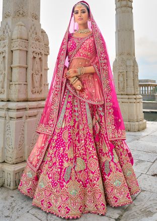 Pink Zari Embroidered Bridal Lehenga Choli & Dupatta