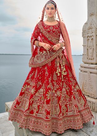 Red Dori Embroidered Silk Bridal Lehenga Choli