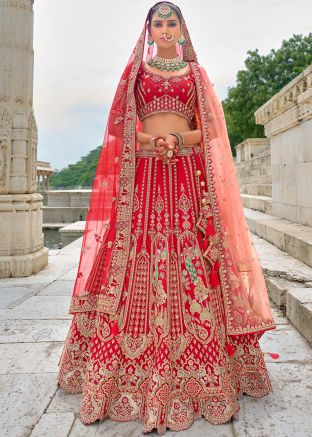 Red Bridal Embroidered Silk Lehenga Choli