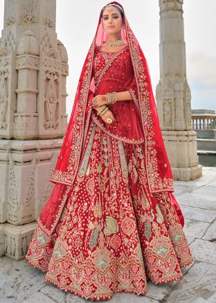 Red Bridal Silk Lehenga Choli In Zari Embroidery