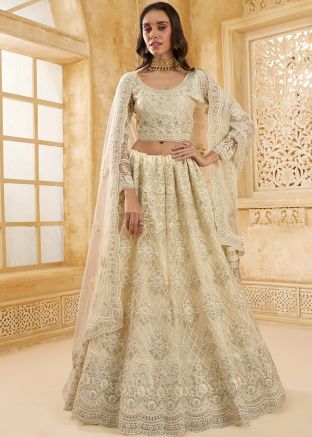 Off White Embroidered Lehenga Choli In Net