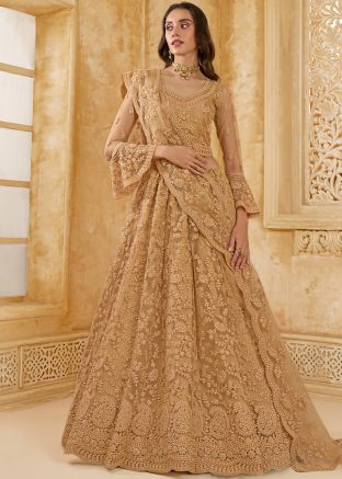 Beige Embroidered Lehenga Choli In Net