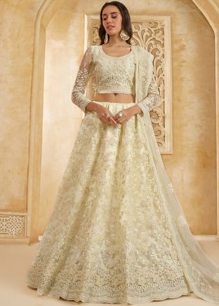 Off White Dori Embroidered Net Lehenga Choli