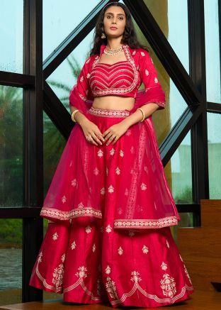 Pink Thread Embroidered Lehenga Choli In Art Silk 