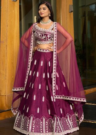 Purple Thread Embroidered Lehenga Choli In Art Silk 