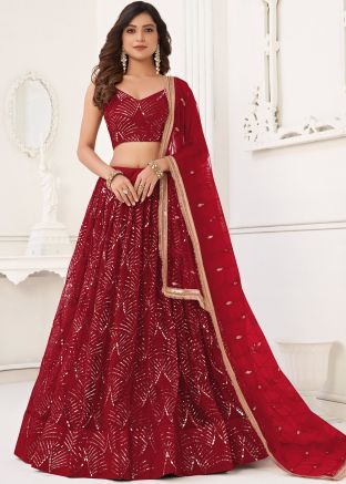 Maroon Embroidered Lehenga Choli & Dupatta