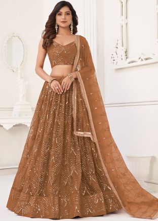 Brown Embroidered Lehenga Choli & Dupatta