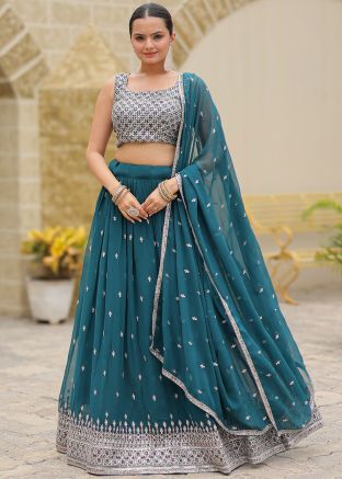 Blue Embroidered Georgette Lehenga Choli
