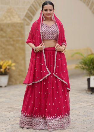 Pink Embroidered Lehenga Choli In Georgette