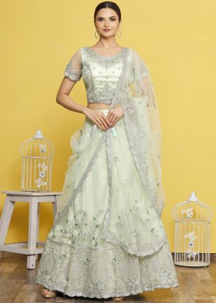 Readymade Light Pastel Green Embroidered Lehenga Choli