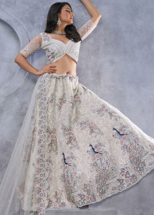 White Embroidered Lehenga Choli In Net
