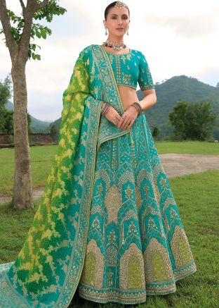 Blue Zari Woven Lehenga Choli In Silk
