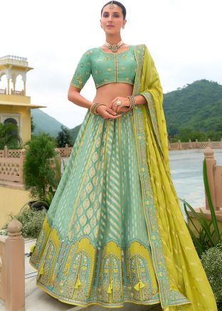 Green Embroidered Lehenga Choli In Silk