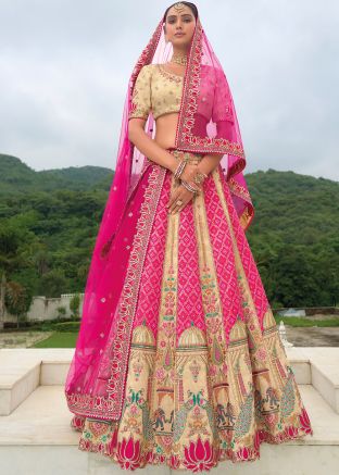 Pink Zari Woven Lehenga Choli In Silk