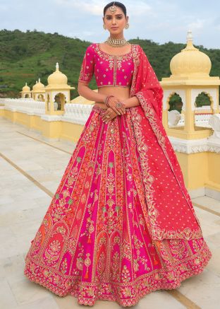 Pink Embroidered Lehenga Choli In Silk