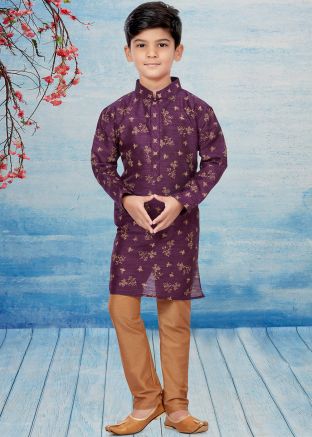 Kids Purple Printed Readymade Kurta With Pajama