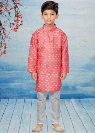 Kids Readymade Red Printed Kurta & Pajama