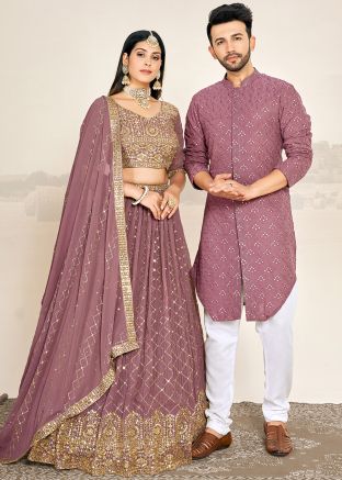 Pink Embroidered Readymade Couple Wear Set