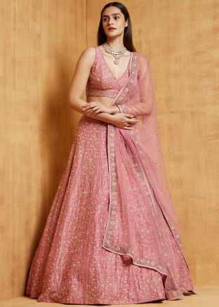 Pink Sequins Embroidered Lehenga Choli