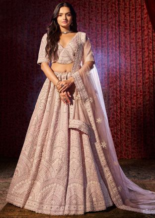 Pink Embroidered Lehenga Choli In Silk