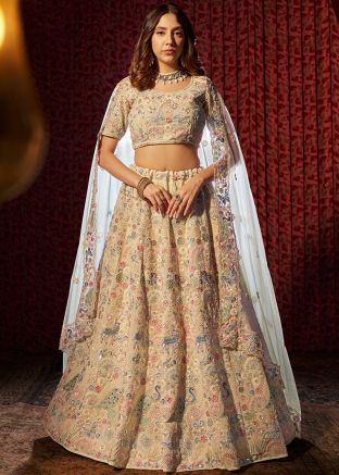 Cream Embroidered Lehenga Choli In Georgette