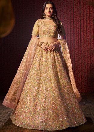 Yellow Embroidered Lehenga Choli In Net